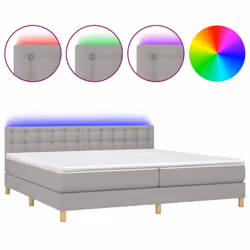vidaXL Letto a Molle Materasso e LED Grigio Chiaro 200x200 cm Tessuto - Vista aggiuntiva 2