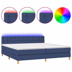 vidaXL Letto a Molle Materasso e LED Blu 200x200cm in Tessuto - Vista aggiuntiva 2