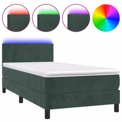 vidaXL Letto a Molle con Materasso e LED Verde Scuro 80x200cm Velluto - Vista aggiuntiva 2