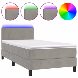 Letto a Molle Materasso e LED Grigio Chiaro 90x190 cm Vellutocod mxl 98887 - Vista aggiuntiva 2