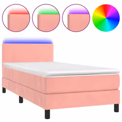 vidaXL Letto a Molle con Materasso e LED Rosa 90x190 cm in Velluto - Vista aggiuntiva 2