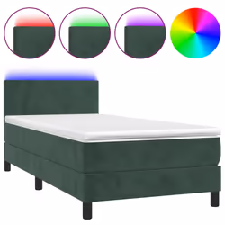 vidaXL Letto a Molle con Materasso e LED Verde Scuro 90x200cm Velluto - Vista aggiuntiva 2