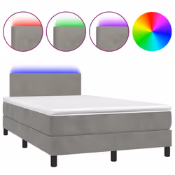 vidaXL Letto a Molle Materasso e LED Grigio Chiaro 120x200 cm Velluto - Vista aggiuntiva 2