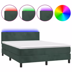 vidaXL Letto a Molle con Materasso e LED Verde Scuro 140x200cm Velluto - Vista aggiuntiva 2