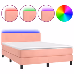 Letto a Molle con Materasso e LED Rosa 140x200 cm in Vellutocod mxl 122821 - Vista aggiuntiva 2
