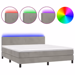 vidaXL Letto a Molle Materasso e LED Grigio Chiaro 160x200 cm Velluto - Vista aggiuntiva 2