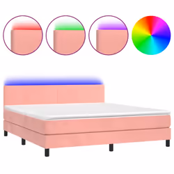 vidaXL Letto a Molle con Materasso e LED Rosa 160x200 cm in Velluto - Vista aggiuntiva 2