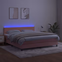 vidaXL Letto a Molle con Materasso e LED Rosa 160x200 cm in Velluto - Vista aggiuntiva 3