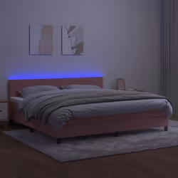 vidaXL Letto a Molle con Materasso e LED Rosa 200x200 cm in Velluto - Vista aggiuntiva 3