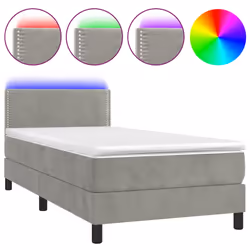 vidaXL Letto a Molle Materasso e LED Grigio Chiaro 80x200 cm Velluto - Vista aggiuntiva 2