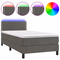 vidaXL Letto a Molle con Materasso e LED Grigio Scuro 90x200cm Velluto - Vista aggiuntiva 2