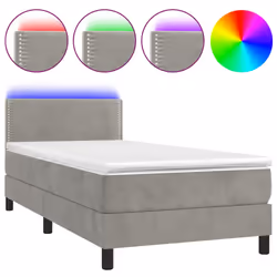 Letto a Molle Materasso e LED Grigio Chiaro 100x200 cm Vellutocod mxl 98908 - Vista aggiuntiva 2