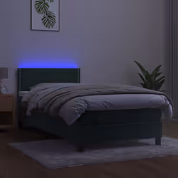 Letto a Molle con Materasso e LED Verde Scuro 100x200cm Vellutocod mxl 74904
