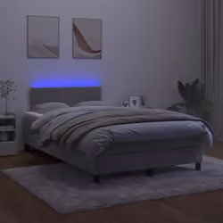 vidaXL Letto a Molle Materasso e LED Grigio Chiaro 120x200 cm Velluto - Vista aggiuntiva 3