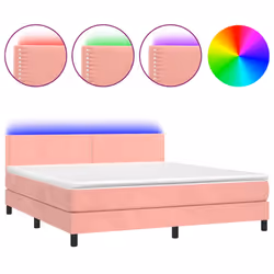 vidaXL Letto a Molle con Materasso e LED Rosa 160x200 cm in Velluto - Vista aggiuntiva 2