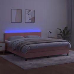 vidaXL Letto a Molle con Materasso e LED Rosa 160x200 cm in Velluto - Vista aggiuntiva 3