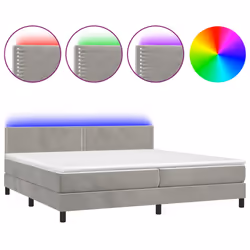 vidaXL Letto a Molle Materasso e LED Grigio Chiaro 200x200 cm Velluto - Vista aggiuntiva 2