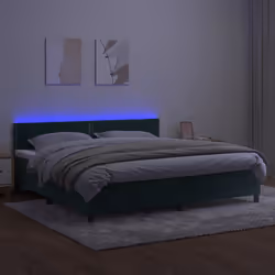 vidaXL Letto a Molle con Materasso e LED Verde Scuro 200x200cm Velluto - Vista aggiuntiva 3