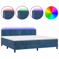 vidaXL Letto a Molle con Materasso e LED Blu Scuro 200x200 cm - Vista aggiuntiva 2