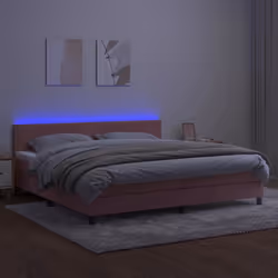 vidaXL Letto a Molle con Materasso e LED Rosa 200x200 cm in Velluto - Vista aggiuntiva 3