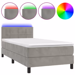 vidaXL Letto a Molle Materasso e LED Grigio Chiaro 80x200 cm Velluto - Vista aggiuntiva 2