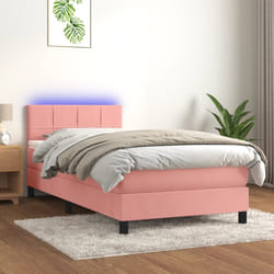 vidaXL Letto a Molle con Materasso e LED Rosa 90x200 cm in Velluto