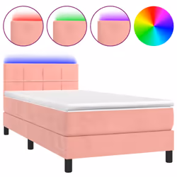 vidaXL Letto a Molle con Materasso e LED Rosa 90x200 cm in Velluto - Vista aggiuntiva 2