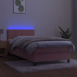 Letto a Molle con Materasso e LED Rosa 100x200 cm in Vellutocod mxl 98899 - Vista aggiuntiva 3