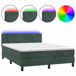 Letto a Molle con Materasso e LED Verde Scuro 140x190cm Vellutocod mxl 98904 - Vista aggiuntiva 2