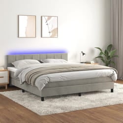vidaXL Letto a Molle Materasso e LED Grigio Chiaro 160x200 cm Velluto
