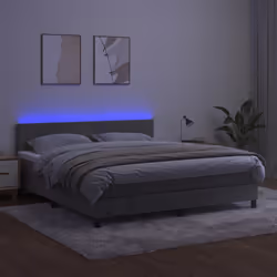 vidaXL Letto a Molle Materasso e LED Grigio Chiaro 160x200 cm Velluto - Vista aggiuntiva 3