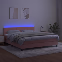 vidaXL Letto a Molle con Materasso e LED Rosa 160x200 cm in Velluto - Vista aggiuntiva 3