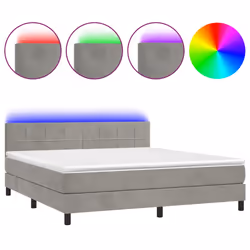vidaXL Letto a Molle Materasso e LED Grigio Chiaro 180x200 cm Velluto - Vista aggiuntiva 2