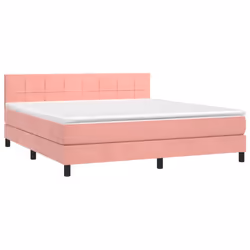 vidaXL Letto a Molle con Materasso e LED Rosa 180x200 cm in Velluto - Vista aggiuntiva 3