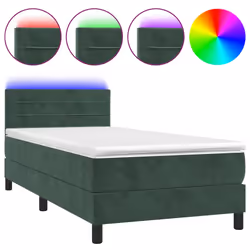 vidaXL Letto a Molle con Materasso e LED Verde Scuro 100x200cm Velluto - Vista aggiuntiva 2