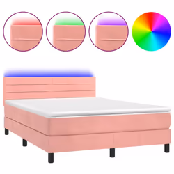 Letto a Molle con Materasso e LED Rosa 140x190 cm in Vellutocod mxl 122843 - Vista aggiuntiva 2