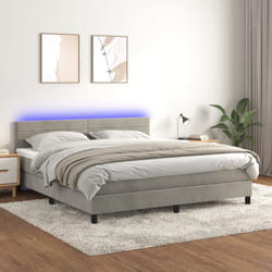 vidaXL Letto a Molle Materasso e LED Grigio Chiaro 160x200 cm Velluto