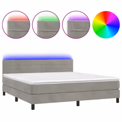 vidaXL Letto a Molle Materasso e LED Grigio Chiaro 160x200 cm Velluto - Vista aggiuntiva 2