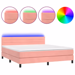 vidaXL Letto a Molle con Materasso e LED Rosa 160x200 cm in Velluto - Vista aggiuntiva 2