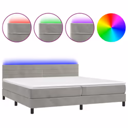 vidaXL Letto a Molle Materasso e LED Grigio Chiaro 200x200 cm Velluto - Vista aggiuntiva 2