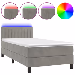 vidaXL Letto a Molle Materasso e LED Grigio Chiaro 80x200 cm Velluto - Vista aggiuntiva 2