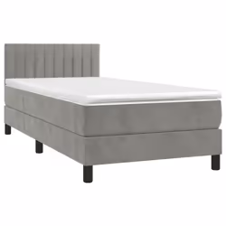 vidaXL Letto a Molle Materasso e LED Grigio Chiaro 80x200 cm Velluto - Vista aggiuntiva 3