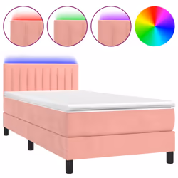 vidaXL Letto a Molle con Materasso e LED Rosa 90x190 cm in Velluto - Vista aggiuntiva 2