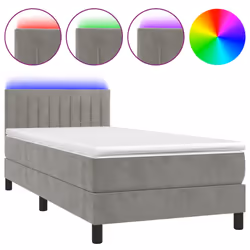 vidaXL Letto a Molle Materasso e LED Grigio Chiaro 90x200 cm Velluto - Vista aggiuntiva 2