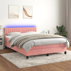 Letto a Molle con Materasso e LED Rosa 140x190 cm in Vellutocod mxl 99185