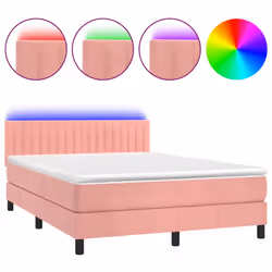 Letto a Molle con Materasso e LED Rosa 140x190 cm in Vellutocod mxl 99185 - Vista aggiuntiva 2