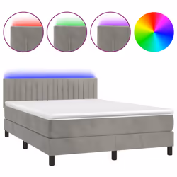 Letto a Molle Materasso e LED Grigio Chiaro 140x200 cm Vellutocod mxl 74929 - Vista aggiuntiva 2