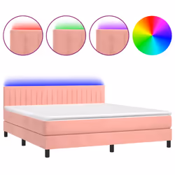 Letto a Molle con Materasso e LED Rosa 180x200 cm in Vellutocod mxl 122852 - Vista aggiuntiva 2