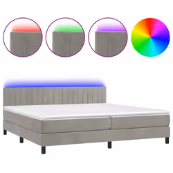 vidaXL Letto a Molle Materasso e LED Grigio Chiaro 200x200 cm Velluto - Vista aggiuntiva 2