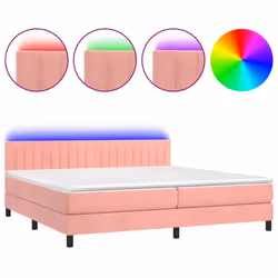 vidaXL Letto a Molle con Materasso e LED Rosa 200x200 cm in Velluto - Vista aggiuntiva 2